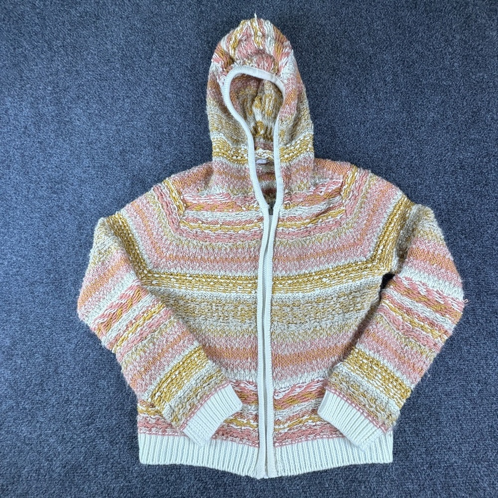 O'Neill Isla Stripe Sweater Womens Medium Multicolor Cable Knit Hooded Full Zip